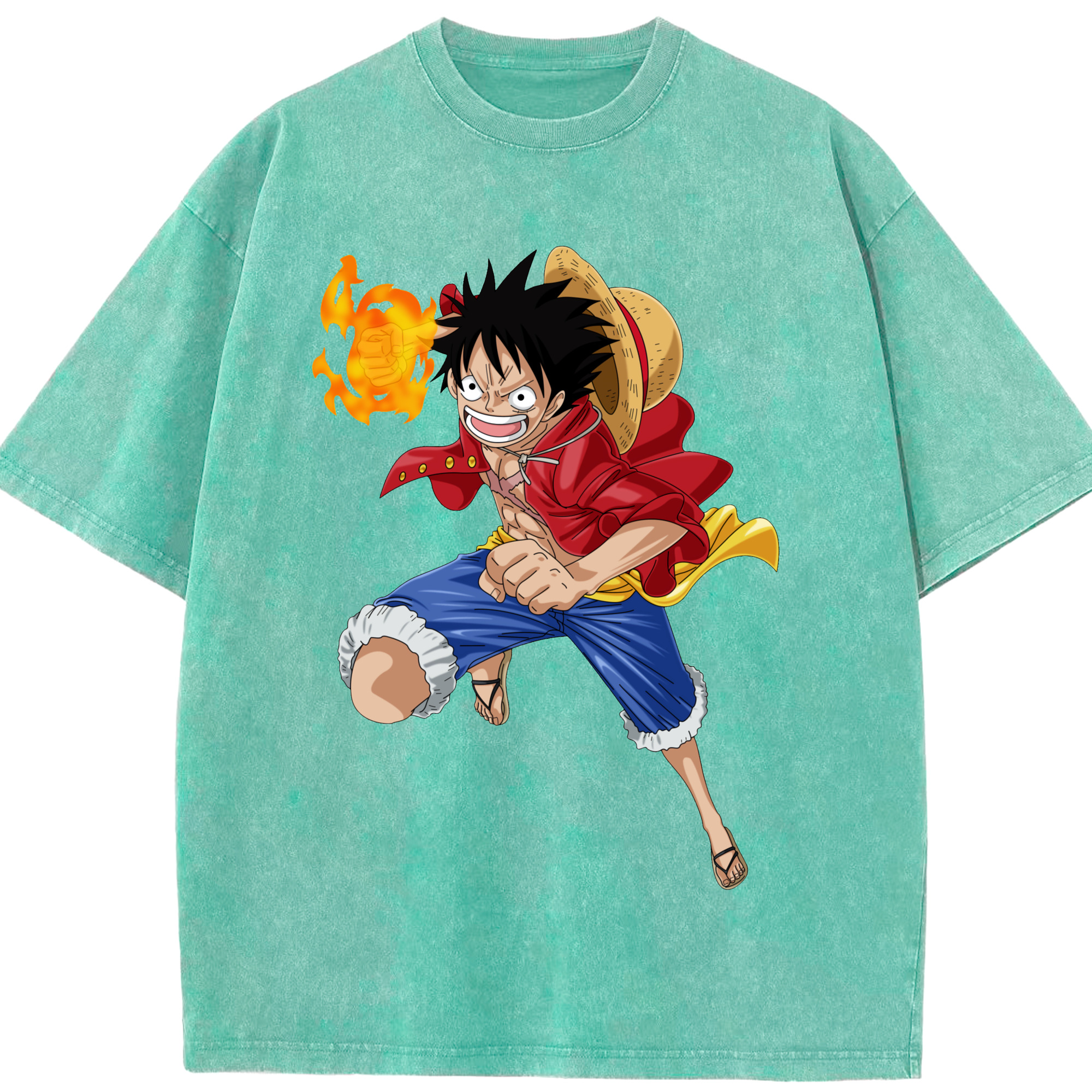 ワンピース モンキー・D・ルフィ ONE PIECE Monkey D. Luffy 綿100% ヴィンテージ風 半袖Tシャツ（フロントプリント）